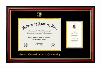 Diploma with Announcement Frame in Petite Mahogany with Gold Trim with Black & Gold Mats for DOCUMENT: 8 1/2"H X 11"W  ,  7"H X 4"W  