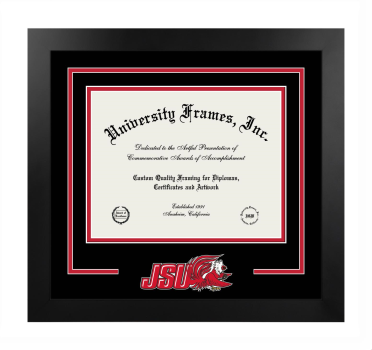 Logo Mat Frame in Manhattan Black with Black & Red Mats for DOCUMENT: 8 1/2"H X 11"W  