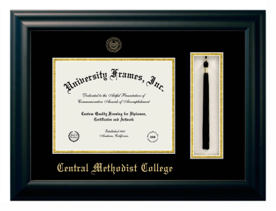 Diploma with Tassel Box Frame in Satin Black with Black & Gold Mats for DOCUMENT: 8 1/2"H X 11"W  