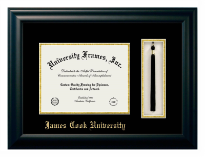 Diploma with Tassel Box Frame in Satin Black with Black & Gold Mats for DOCUMENT: 8 1/2"H X 11"W  