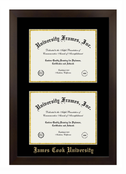 Double Degree (Stacked) Frame in Manhattan Espresso with Black & Gold Mats for DOCUMENT: 8 1/2"H X 11"W  , DOCUMENT: 8 1/2"H X 11"W  