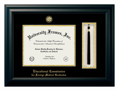 Diploma with Tassel Box Frame in Satin Black with Black & Gold Mats for DOCUMENT: 8 1/2"H X 11"W  