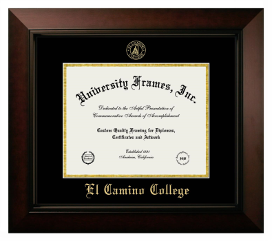 El Camino College Diploma Frame in Legacy Black Cherry with Black & Gold Mats for DOCUMENT: 8 1/2"H X 11"W  