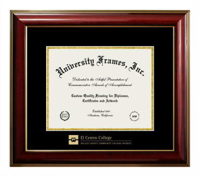 El Centro Community College Diploma Frame in Classic Mahogany with Gold Trim with Black & Gold Mats for DOCUMENT: 8 1/2"H X 11"W  