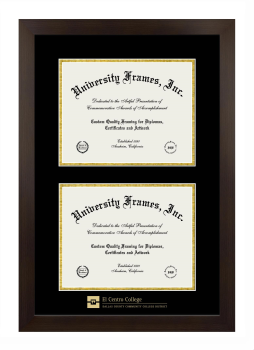 Double Degree (Stacked) Frame in Manhattan Espresso with Black & Gold Mats for DOCUMENT: 8 1/2"H X 11"W  , DOCUMENT: 8 1/2"H X 11"W  