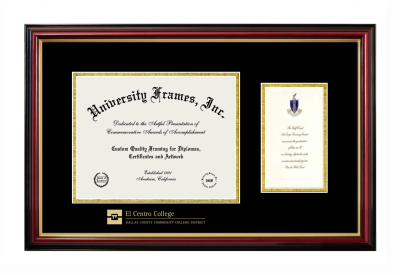 Diploma with Announcement Frame in Petite Mahogany with Gold Trim with Black & Gold Mats for DOCUMENT: 8 1/2"H X 11"W  ,  7"H X 4"W  