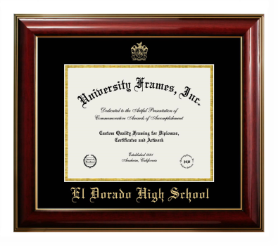 El Dorado High School Diploma Frame in Classic Mahogany with Gold Trim with Black & Gold Mats for DOCUMENT: 8 1/2"H X 11"W  