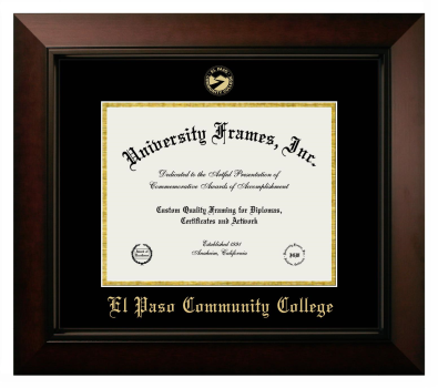 El Paso Community College Diploma Frame in Legacy Black Cherry with Black & Gold Mats for DOCUMENT: 8 1/2"H X 11"W  