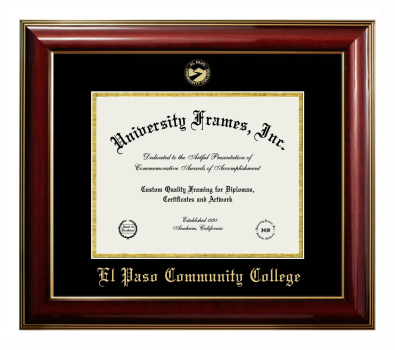 El Paso Community College Diploma Frame in Classic Mahogany with Gold Trim with Black & Gold Mats for DOCUMENT: 8 1/2"H X 11"W  