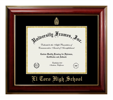 El Toro High School Diploma Frame in Classic Mahogany with Gold Trim with Black & Gold Mats for DOCUMENT: 8 1/2"H X 11"W  