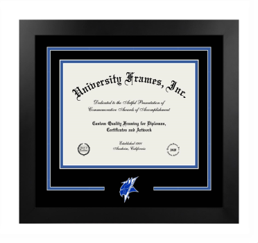 Logo Mat Frame in Manhattan Black with Black & Royal Blue Mats for DOCUMENT: 8 1/2"H X 11"W  