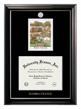 Double Opening with Campus Image (Stacked) Frame in Classic Ebony with Silver Trim with Black & Silver Mats for DOCUMENT: 8 1/2"H X 11"W  