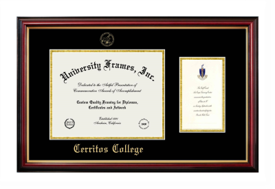 Diploma with Announcement Frame in Petite Mahogany with Gold Trim with Black & Gold Mats for DOCUMENT: 8 1/2"H X 11"W  ,  7"H X 4"W  