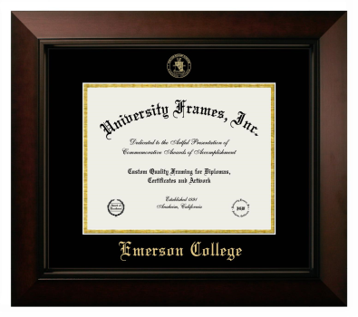 Emerson College Diploma Frame in Legacy Black Cherry with Black & Gold Mats for DOCUMENT: 8 1/2"H X 11"W  