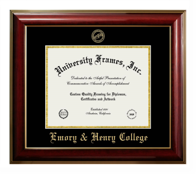 Emory & Henry College Diploma Frame in Classic Mahogany with Gold Trim with Black & Gold Mats for DOCUMENT: 8 1/2"H X 11"W  