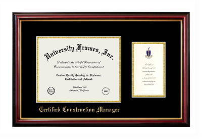 Diploma with Announcement Frame in Petite Mahogany with Gold Trim with Black & Gold Mats for DOCUMENT: 8 1/2"H X 11"W  ,  7"H X 4"W  