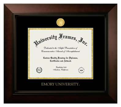 Emory University Diploma Frame in Legacy Black Cherry with Black & Gold Mats for DOCUMENT: 8 1/2"H X 11"W  