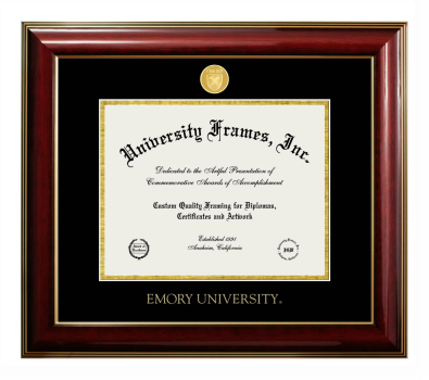 Emory University Diploma Frame in Classic Mahogany with Gold Trim with Black & Gold Mats for DOCUMENT: 8 1/2"H X 11"W  