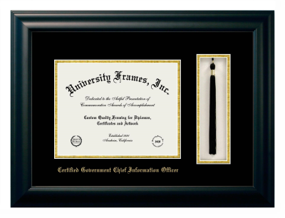 Diploma with Tassel Box Frame in Satin Black with Black & Gold Mats for DOCUMENT: 8 1/2"H X 11"W  