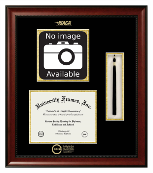 Double Opening with Campus Image & Tassel Box (Stacked) Frame in Avalon Mahogany with Black & Gold Mats for DOCUMENT: 8 1/2"H X 11"W  