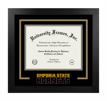 Logo Mat Frame in Manhattan Black with Black & Bronze Mats for DOCUMENT: 8 1/2"H X 11"W  