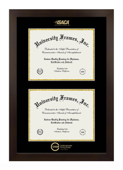 Double Degree (Stacked) Frame in Manhattan Espresso with Black & Gold Mats for DOCUMENT: 8 1/2"H X 11"W  , DOCUMENT: 8 1/2"H X 11"W  