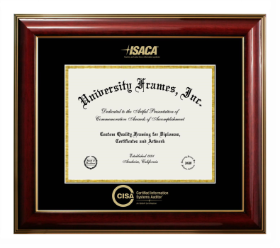 Diploma Frame in Classic Mahogany with Gold Trim with Black & Gold Mats for DOCUMENT: 8 1/2"H X 11"W  