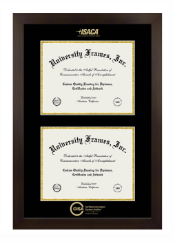 Double Degree (Stacked) Frame in Manhattan Espresso with Black & Gold Mats for DOCUMENT: 8 1/2"H X 11"W  , DOCUMENT: 8 1/2"H X 11"W  