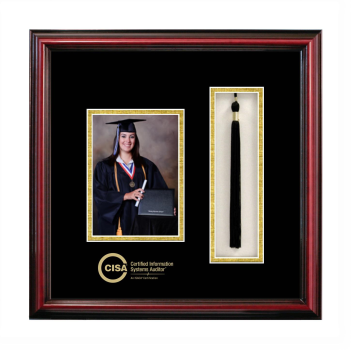 5 x 7 Portrait with Tassel Box Frame in Petite Cherry with Black & Gold Mats