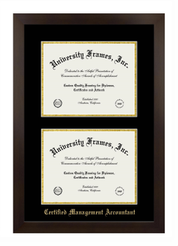 Double Degree (Stacked) Frame in Manhattan Espresso with Black & Gold Mats for DOCUMENT: 8 1/2"H X 11"W  , DOCUMENT: 8 1/2"H X 11"W  