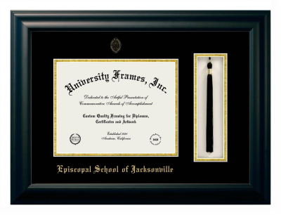 Episcopal School of Jacksonville Diploma with Tassel Box Frame in Satin Black with Black & Gold Mats for DOCUMENT: 8 1/2"H X 11"W  