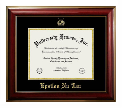 Epsilon Nu Tau Diploma Frame in Classic Mahogany with Gold Trim with Black & Gold Mats for DOCUMENT: 8 1/2"H X 11"W  