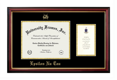 Diploma with Announcement Frame in Petite Mahogany with Gold Trim with Black & Gold Mats for DOCUMENT: 8 1/2"H X 11"W  ,  7"H X 4"W  