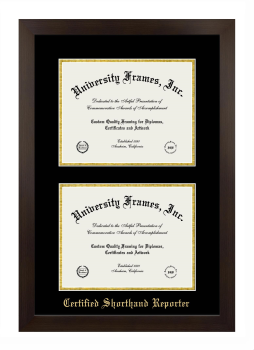 Double Degree (Stacked) Frame in Manhattan Espresso with Black & Gold Mats for DOCUMENT: 8 1/2"H X 11"W  , DOCUMENT: 8 1/2"H X 11"W  