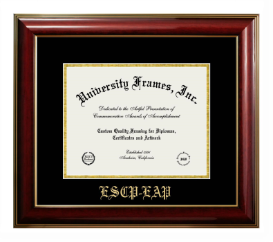 ESCP-EAP Diploma Frame in Classic Mahogany with Gold Trim with Black & Gold Mats for DOCUMENT: 8 1/2"H X 11"W  