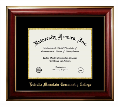 Estrella Mountain Community College Diploma Frame in Classic Mahogany with Gold Trim with Black & Gold Mats for DOCUMENT: 8 1/2"H X 11"W  