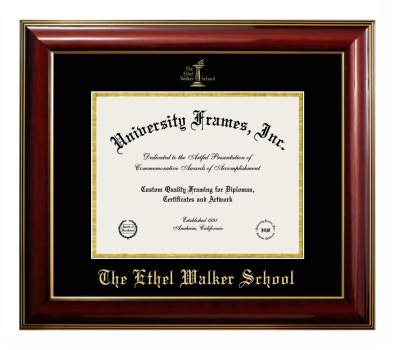 Ethel Walker School Diploma Frame in Classic Mahogany with Gold Trim with Black & Gold Mats for DOCUMENT: 8 1/2"H X 11"W  