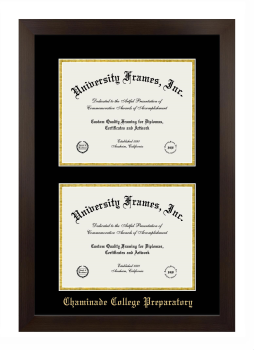 Double Degree (Stacked) Frame in Manhattan Espresso with Black & Gold Mats for DOCUMENT: 8 1/2"H X 11"W  , DOCUMENT: 8 1/2"H X 11"W  