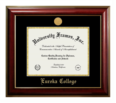 Eureka College Diploma Frame in Classic Mahogany with Gold Trim with Black & Gold Mats for DOCUMENT: 8 1/2"H X 11"W  