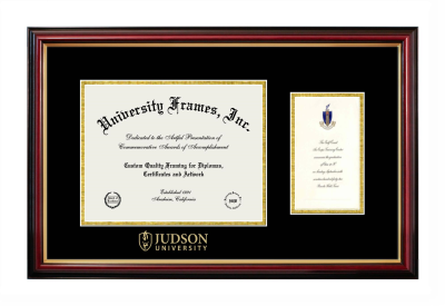 Diploma with Announcement Frame in Petite Mahogany with Gold Trim with Black & Gold Mats for DOCUMENT: 8 1/2"H X 11"W  ,  7"H X 4"W  