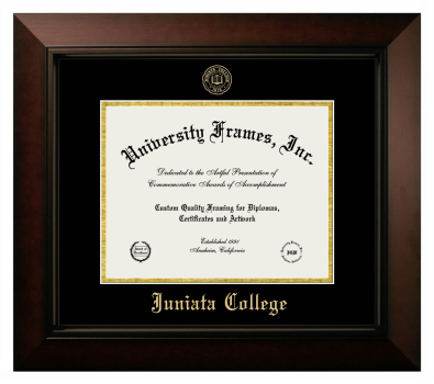 Juniata College Diploma Frame in Legacy Black Cherry with Black & Gold Mats for DOCUMENT: 8 1/2"H X 11"W  