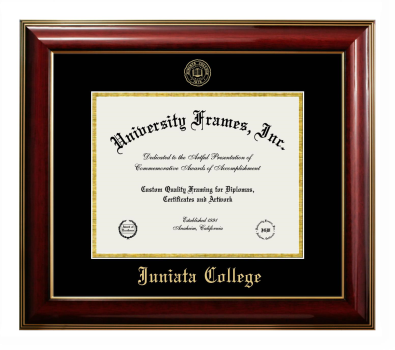 Juniata College Diploma Frame in Classic Mahogany with Gold Trim with Black & Gold Mats for DOCUMENT: 8 1/2"H X 11"W  