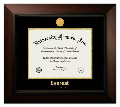 Everest College Diploma Frame in Legacy Black Cherry with Black & Gold Mats for DOCUMENT: 8 1/2"H X 11"W  