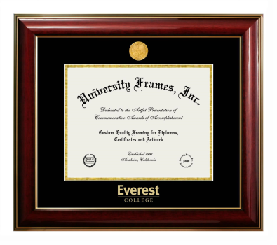 Everest College Diploma Frame in Classic Mahogany with Gold Trim with Black & Gold Mats for DOCUMENT: 8 1/2"H X 11"W  