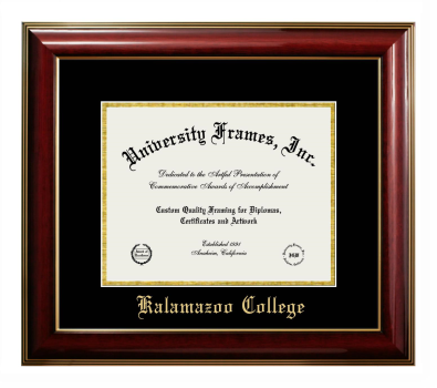 Kalamazoo College Diploma Frame in Classic Mahogany with Gold Trim with Black & Gold Mats for DOCUMENT: 8 1/2"H X 11"W  