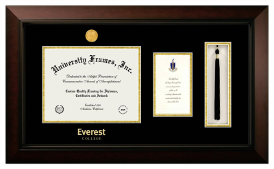 Diploma with Announcement & Tassel Box Frame in Legacy Black Cherry with Black & Gold Mats for DOCUMENT: 8 1/2"H X 11"W  ,  7"H X 4"W  