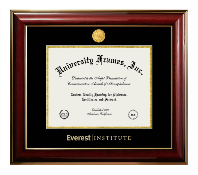 Diploma Frame in Classic Mahogany with Gold Trim with Black & Gold Mats for DOCUMENT: 8 1/2"H X 11"W  