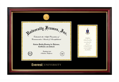 Diploma with Announcement Frame in Petite Mahogany with Gold Trim with Black & Gold Mats for DOCUMENT: 8 1/2"H X 11"W  ,  7"H X 4"W  