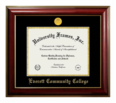 Everett Community College Diploma Frame in Classic Mahogany with Gold Trim with Black & Gold Mats for DOCUMENT: 8 1/2"H X 11"W  