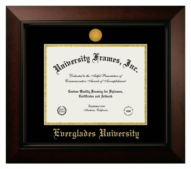 Everglades University Diploma Frame in Legacy Black Cherry with Black & Gold Mats for DOCUMENT: 8 1/2"H X 11"W  